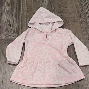Pink Heart Print Hooded Fleece Shirt Size 24 Months